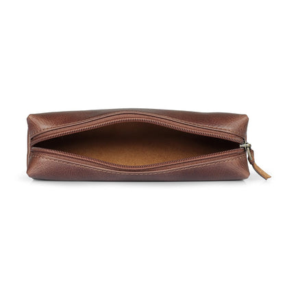 Otto Angelino Astuccio in Vera Pelle con cerniera, portapenne, borsa per cartoleria (Marrone)