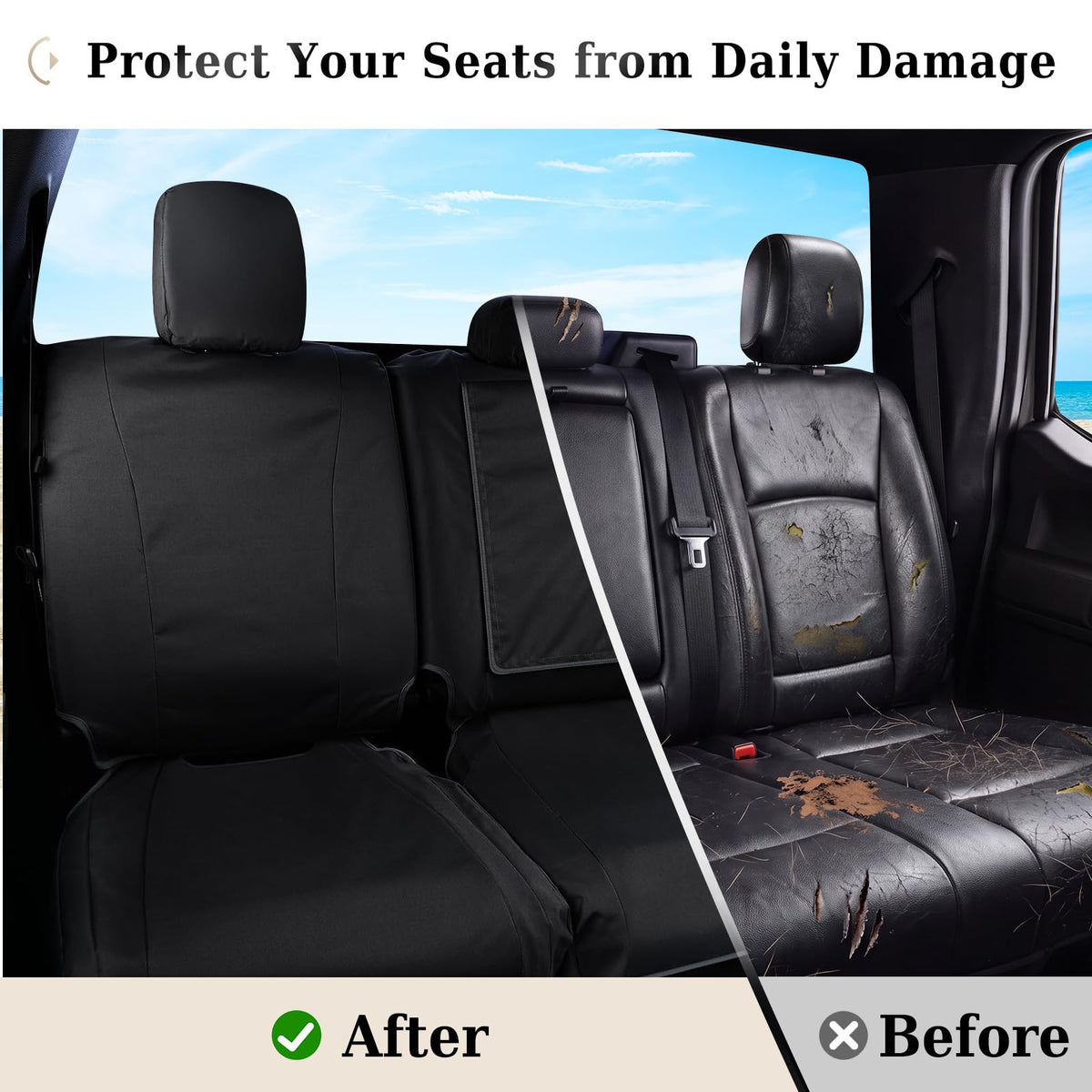 Coverado Fundas de asiento de automóvil para banco trasero, impermeable, para asiento trasero Oxford para protector de asiento de automóvil para niños y perros, compatible con Ford F150 y 2017-2025, Ford F250