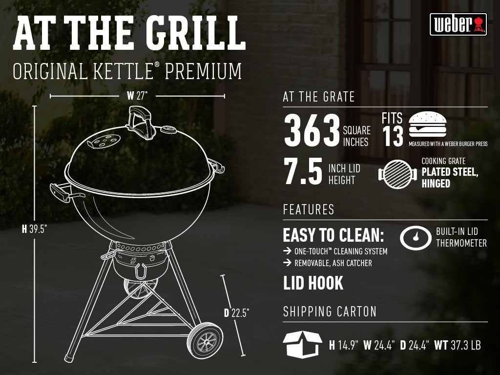 Asador de Carbón Weber Original Kettle, 22" Premium Negro