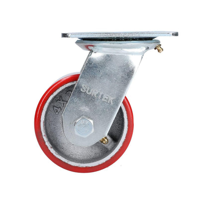 Surtek RP10G Rodaja de fierro con poliuretano rojo giratoria 4"