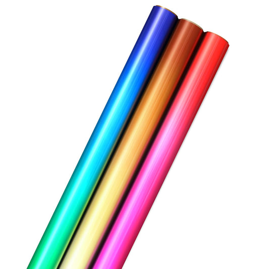 Hallmark - Rollos de papel de regalo, color azul degradado y verde, plateado y dorado, rojo y morado (juego de 3 rollos: 60 sq. pies ttl.) Para cumpleaños, Navidad, boda, graduación, todas las