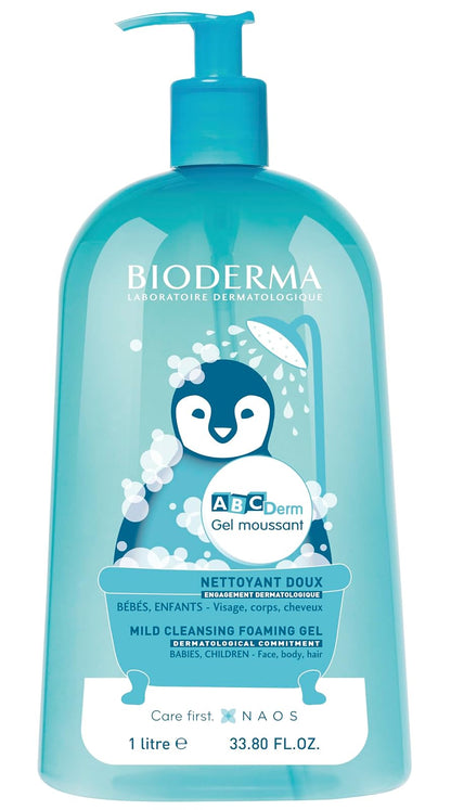 Bioderma - ABCDerm - Gel espumoso - Lavado suave para bebés - Limpiador sin jabón - Gel corporal para pieles delicadas de bebés y niños