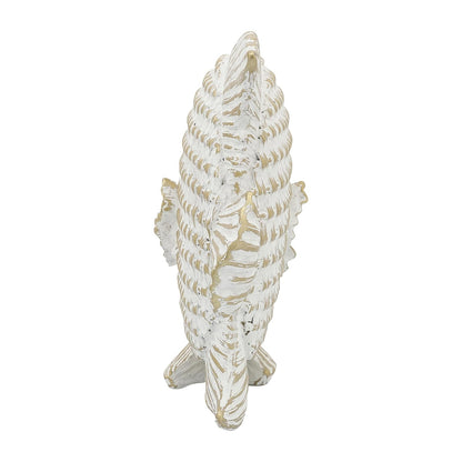 Sagebrook Home Cerámica 7 Pulgadas, decoración de Peces de pie Blanco/Dorado, Novedad, cerámica, contemporáneo, 9 Pulgadas de Largo x 3 Pulgadas de Ancho x 7 Pulgadas de Alto, Tela