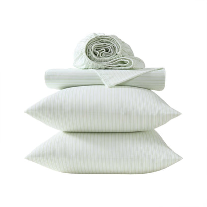 Laura Ashley - Juego de sábanas tamaño King, sábanas de percal de algodón crujientes y Frescas, Bolsillos Profundos, Ropa de Cama a Rayas con sábana Bajera Ajustada y Fundas de Almohada a Juego
