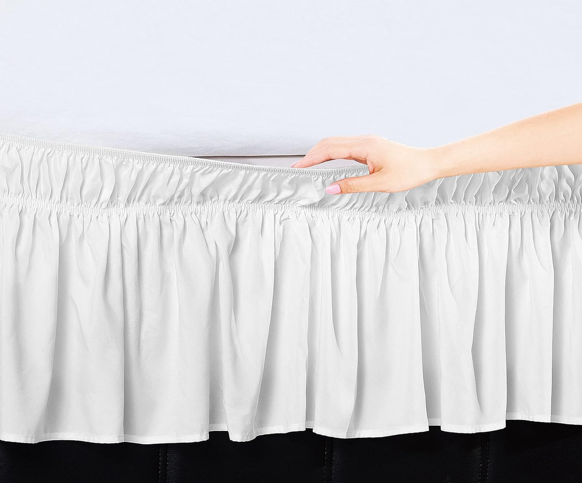 Elegant Comfort Luxurious Wrap Around Elastic Solid Ruffled Bed Skirt, with 16 Inch Tailored Drop - Easy Fit, Premium Quality Wrinkle and Fade Resistant - King/Queen, White
