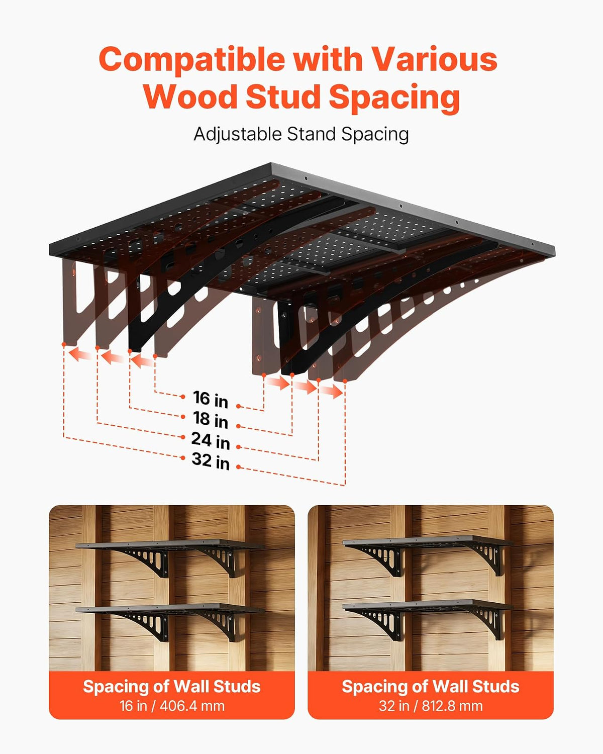 VEVOR Estantería de Pared de Acero Resistente 610x914 mm, Carga 254kg en Total 127kg por Estante, Distancia Ajustable, Juego de 2 Estanterías Flotantes con Ganchos para Garaje Cocina Lavandería Taller