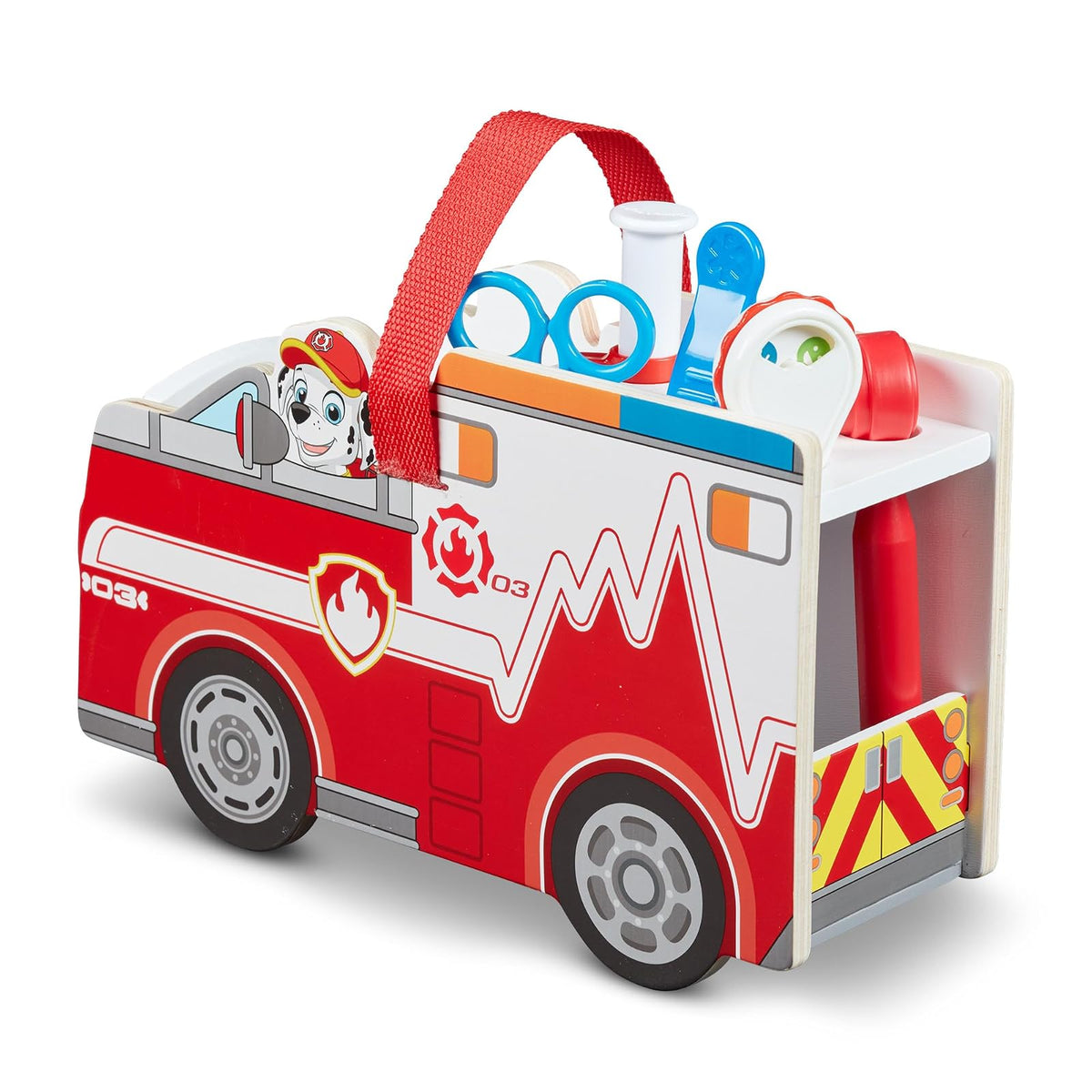 Melissa & Doug Paw Patrol Vehículo EMT de Rescate de Marshall, Juguete de Madera (14 Piezas)