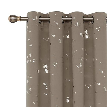 Deconovo - Cortinas Opacas con Aislamiento térmico y Ojales en la Parte Superior con Bloqueo de luz para recámara, 52 x 63 Pulgadas, Color Gris Pardo/Plateado