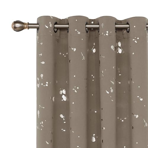 Deconovo - Cortinas Opacas con Aislamiento térmico y Ojales en la Parte Superior con Bloqueo de luz para recámara, 52 x 63 Pulgadas, Color Gris Pardo/Plateado