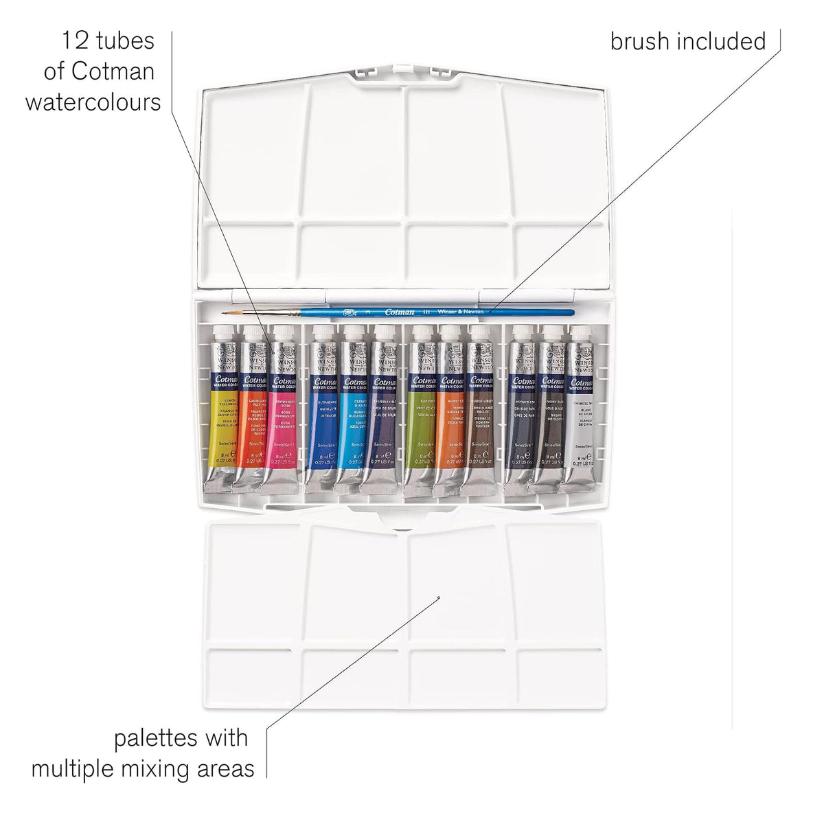 Winsor & Newton Cotman Water Coulours™ Caja de bolsillo esbozo, pinturas de lujo, juego de 16, media pastillas, Painting PLUS Set de tubo, Variados, 8 mL, 1