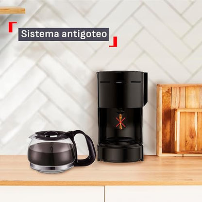 T-fal Cafetera de Filtro Heliera Petit Negra CM3218MX | Capacidad 6 tazas, sistema antigoteo, filtro permanente lavable