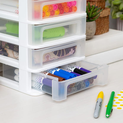 IRIS USA Pequeño Organizador de Escritorio de 4 Cajones, Paquete de 2, Apilable, para Oficina, Escuela, Papelería, Maquillaje, Baño, Suministros Médicos, Almacenamiento Versátil, Blanco