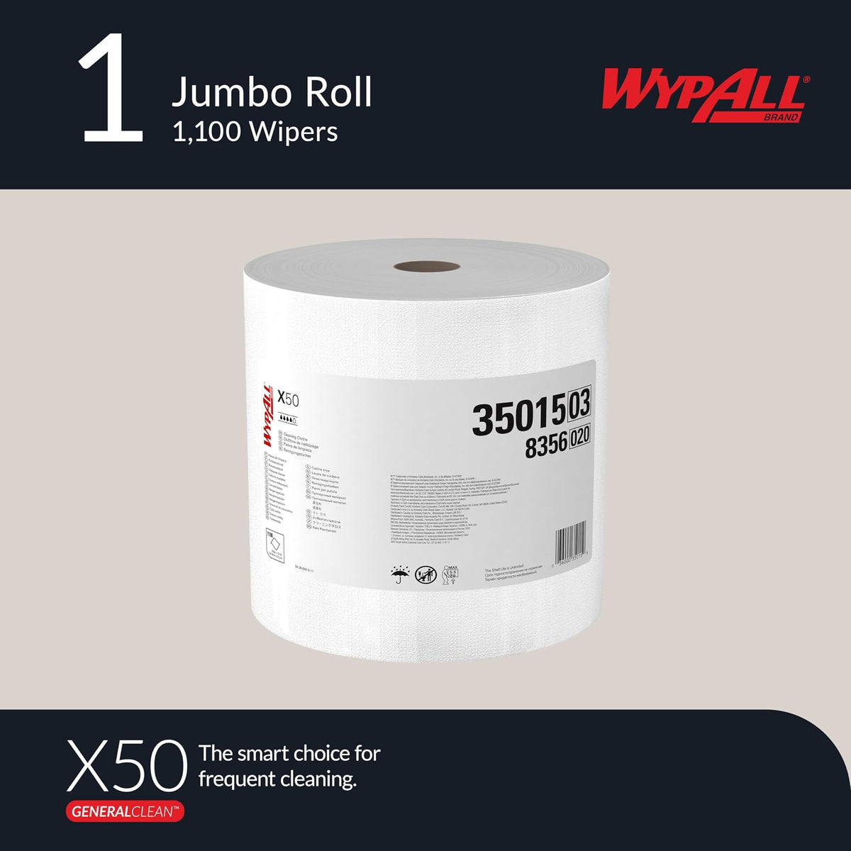 Wypall 35015 X50 Cloths, Jumbo Roll, 9 4/5 x 13 2/5, White