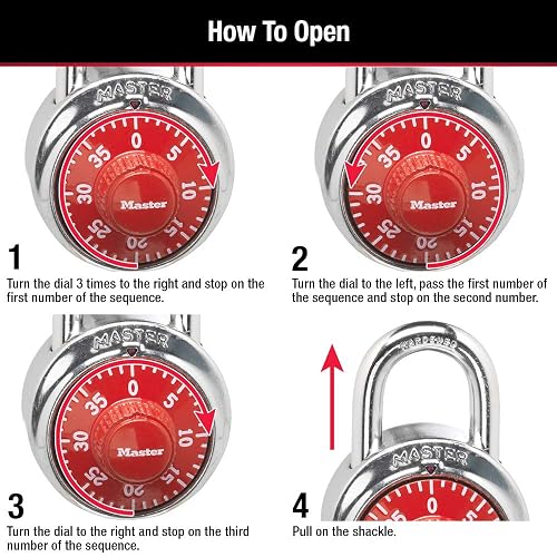 Master Lock Candado, candado de dial estándar, 1-7/8 pulgadas Amplio, colores surtidos, combinación de números, 1 paquete, Colores Variados