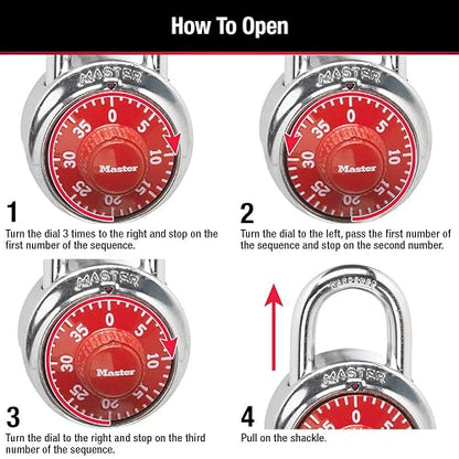 Master Lock Candado, candado de dial estándar, 1-7/8 pulgadas Amplio, colores surtidos, combinación de números, 1 paquete, Colores Variados