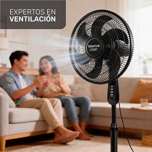 TAURUS UNIVERSE | Ventilador de Pedestal 16 Pulgadas Silencioso | ECOJET | 30% Más Aire y Mayor Eficiencia Energética | 3 Velocidades | 6 Aspas | Oscilación Amplia