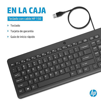 HP Teclado con Cable 150, USB, en Español, Windows/Mac OS, Negro (664R5AA)
