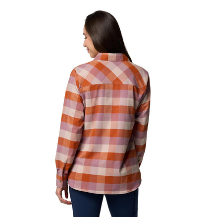 Columbia Camisa de Franela Port Hope Peak Verde Manga Larga Botón a Cuadros Regular para Mujeres