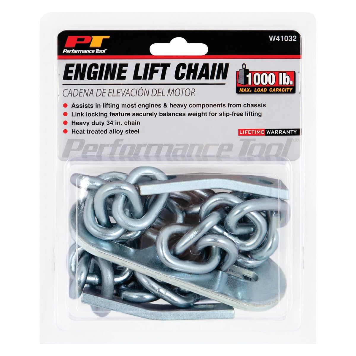 Performance Tool W41032 Cadena de elevación de Motor de 34 Pulgadas con Carga máxima de 1,000 Libras