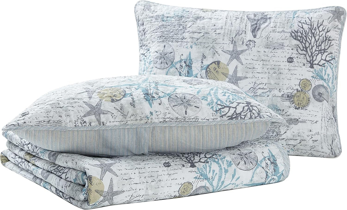 Tommy Bahama - Juego de edredón King, Ropa de Cama Reversible de algodón con Fundas a Juego, decoración Ligera para el hogar para Todas Las Estaciones (Beach Bliss Grey, King)