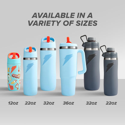 Gatorade 'Overtime' Botella de agua de acero inoxidable de 32 onzas, tapa giratoria, gris