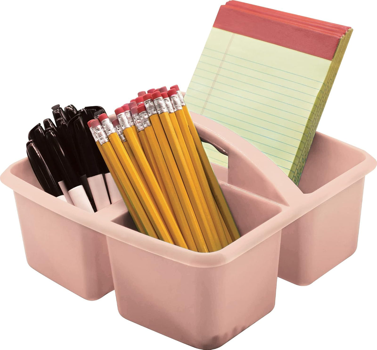 Teacher Created Resources Blush Organizador de almacenamiento de plástico portátil, paquete de 6 para aulas, habitación de los niños y organización de oficina, 3 compartimentos