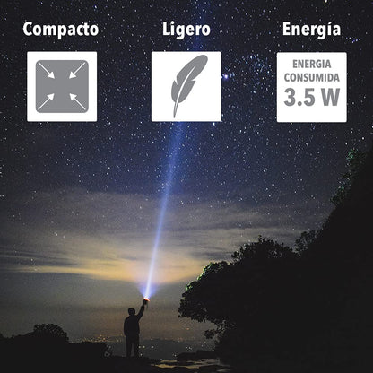 Tecnolite Lámpara LED Recargable Portátil, Linterna LED, 4 Horas de Uso, 100 m. de Distancia, 3.5 W, 100 - 240 V, 100 Lumens, Luz de Día 6 500 k, IP 20, Color: Naranja.