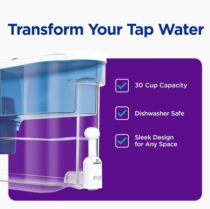 PUR Classic - Dispensador de jarra para filtro de agua, 18 tazas, transparente