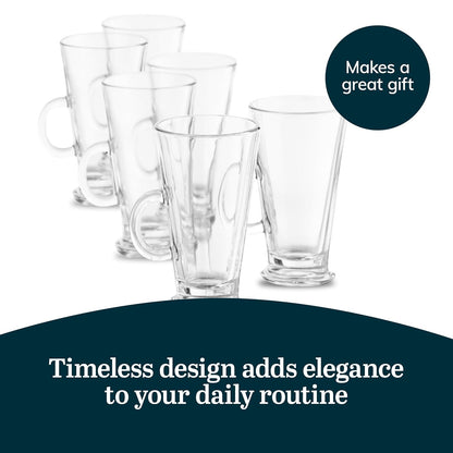Libbey Catalina - Juego de 6 tazas de café irlandesas atemporales de vidrio con borde elevado, tazas de café de 9 onzas, elegantes tazas transparentes para café, batidos y más