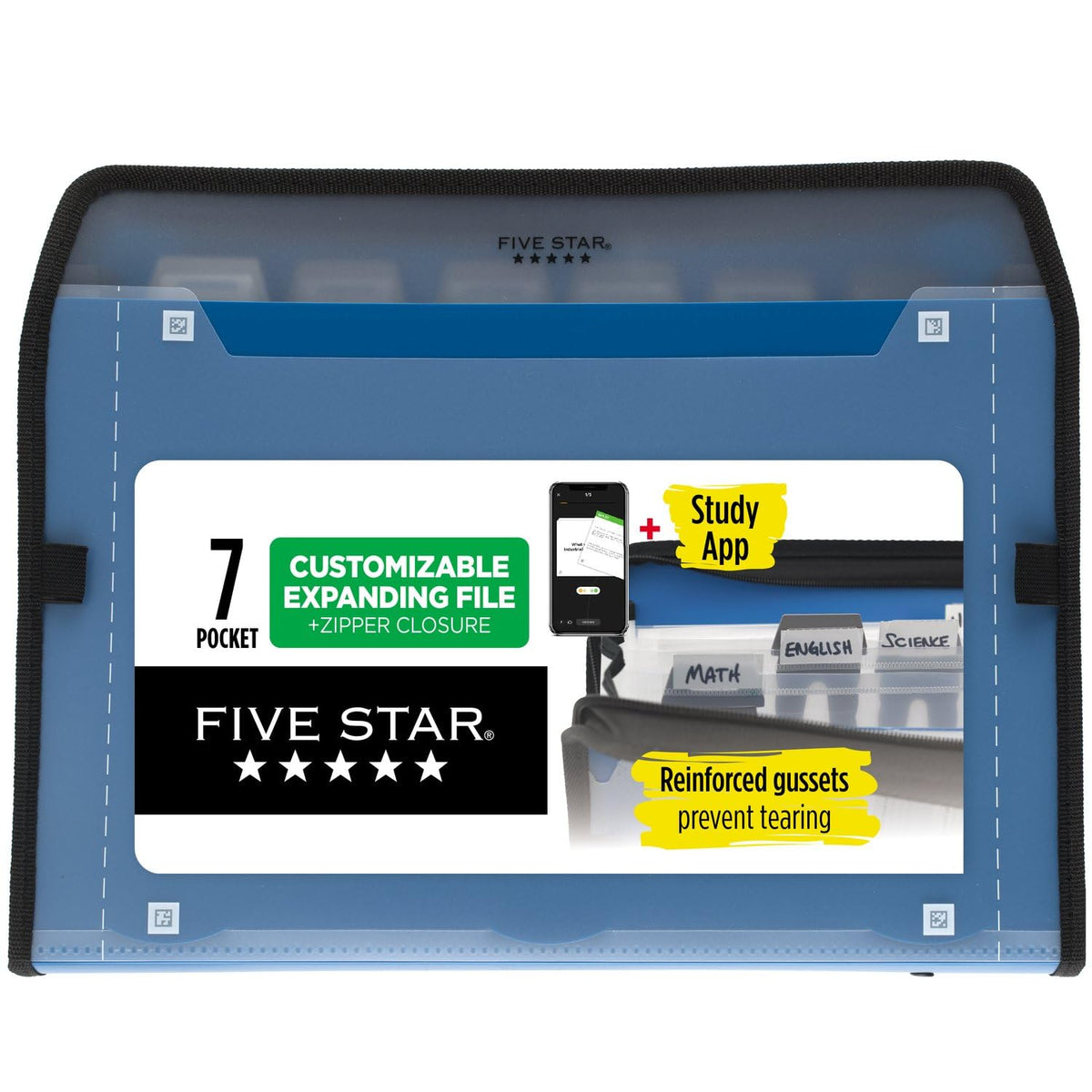 Five Star 72711 Carpeta archivadora expansible de 7 bolsillos personalizables, azul, 34.92 cm x 27.35 cm (13.75 x 10.75 cm) - Azul