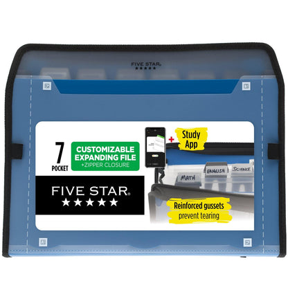 Five Star 72711 Carpeta archivadora expansible de 7 bolsillos personalizables, azul, 34.92 cm x 27.35 cm (13.75 x 10.75 cm) - Azul