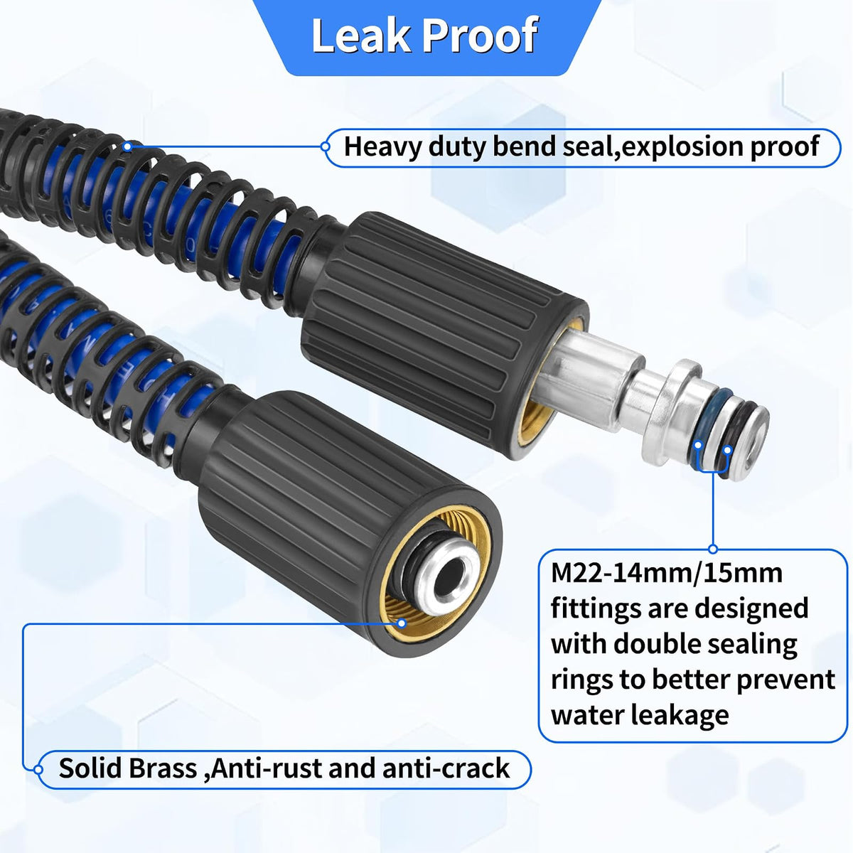 Viheg Manguera de Lavado a Presión 30 pies 1/4 in M22 | Flexible, resistente a torceduras, repuesto universal, 4200 PSI, adaptadores de conexión rápida de 3/8 in incluidos