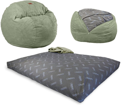CordaRoy's Chenille Bean Bag Chair, Convertible Chair Folds from Bean Bag to Bed, As Seen on Shark Tank - Moss, Queen Size