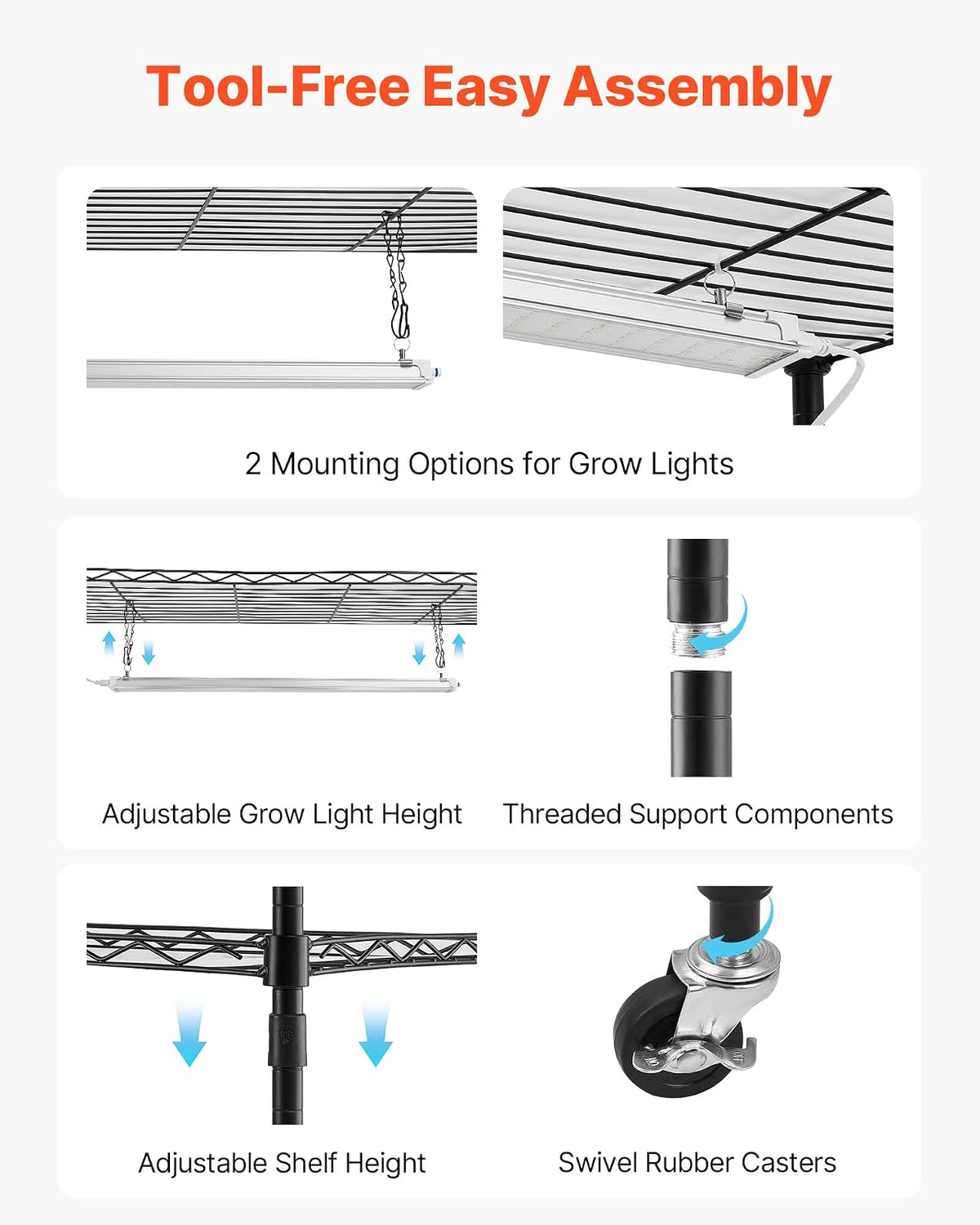 VEVOR Soporte para Plantas con Luz de Cultivo 6 Niveles 180 cm 150 W, Estante para Plantas con Ruedas, Temporizador de 4/9/14 H, 3 Modos de Iluminación, para Crecimiento de Planta, 750x350x1800 mm
