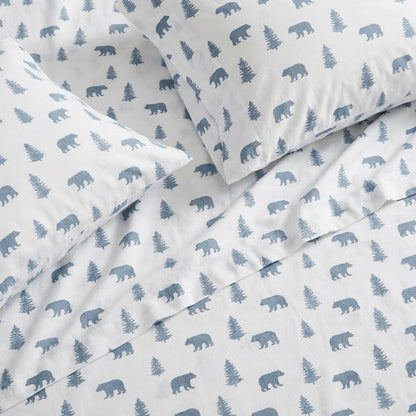 Eddie Bauer - Juego de sábanas de Franela de algodón, Cepillado para Mayor suavidad, decoración acogedora del hogar (Oso y árboles, Individual)
