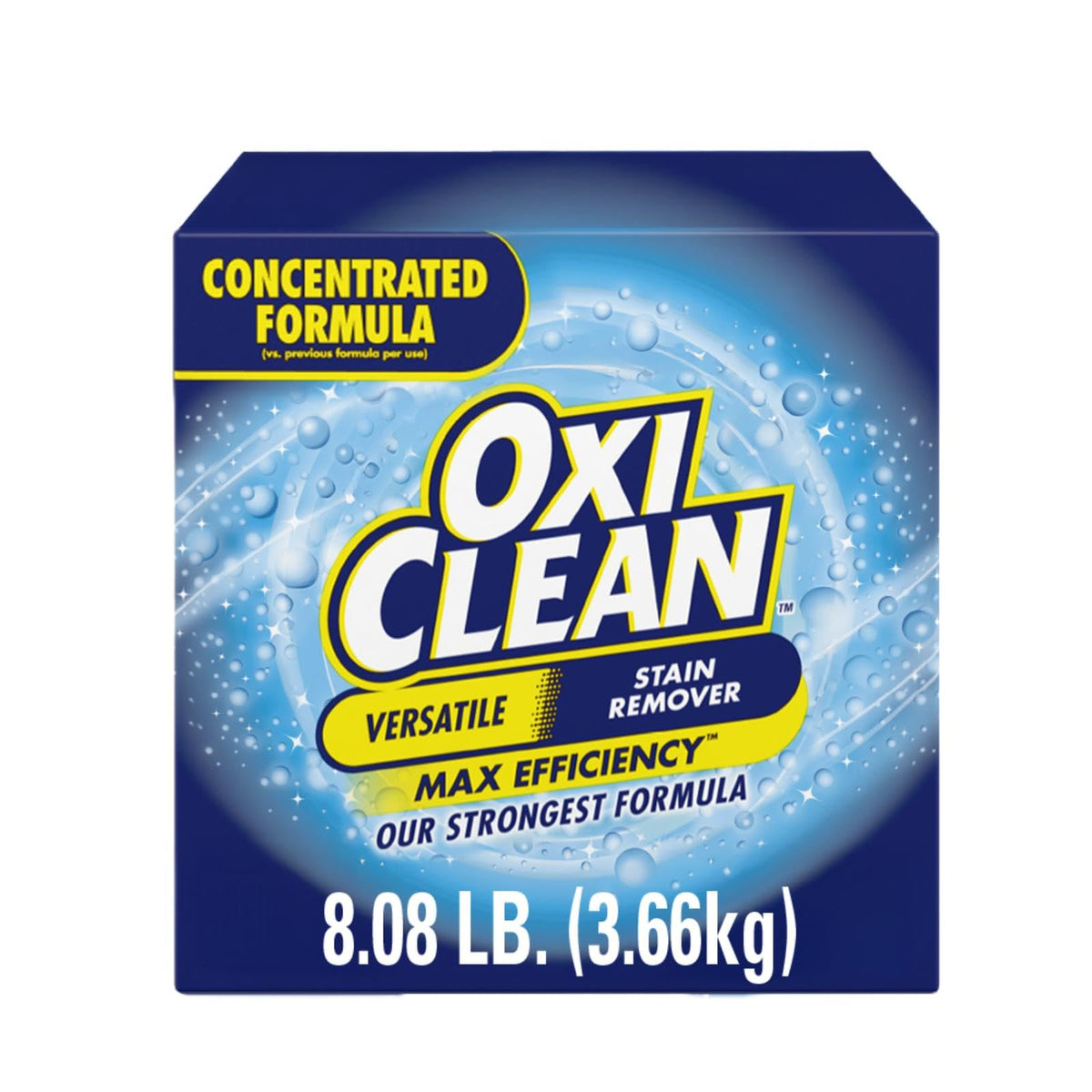 OxiClean Max Efficiency Quitamanchas en Polvo 3.6 kg. 101 Maneras de Uso. Elimina Manchas sin Tallar. Fórmula Concentrada, 20% más Poder de Oxígeno. Versátil para múltiples superficies