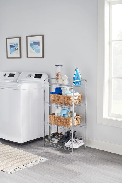 Rubbermaid Estante de Alambre Resistente de 4 Niveles, níquel Satinado, fácil de Montar con Accesorios incluidos, para Uso en Alimentos, lavandería, clóset y Almacenamiento en el hogar