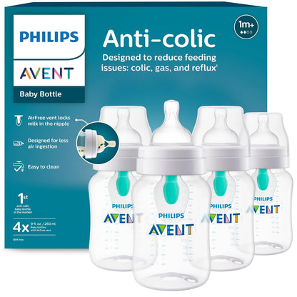 Philips Avent Biberón Anti-colic AirFree, Clínicamente Comprobado - Paquete de 4 - Transparente