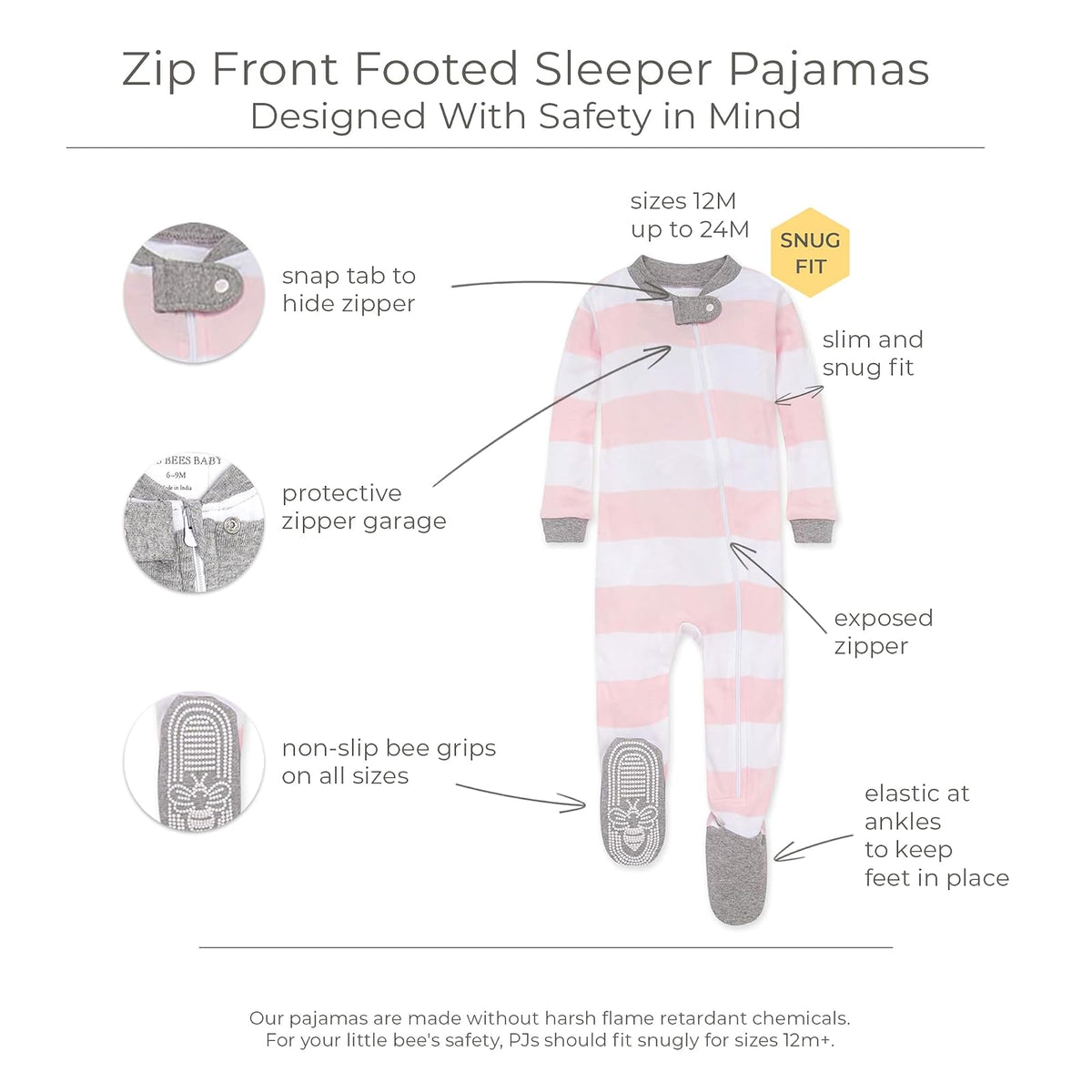 Burt's Bees Baby Sleeper Pajamas, 100% Organic Cotton, One-piece Pjs, Diagonal Zip Up Jumpsuit, Snug Fit Footie Dormidores para bebés y niños pequeños bebés niñas