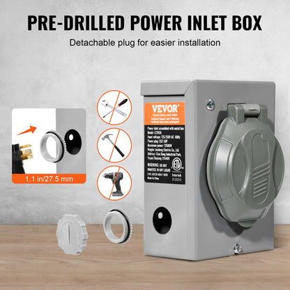 VEVOR Kit de Cable de generador de 50 A y Caja de Entrada de energía, 7,62 m (25 pies), Cable de alimentación de generador NEMA 14-50P/SS2-50R STW 6/3+8/1 AWG con Conector de Bloqueo Giratorio