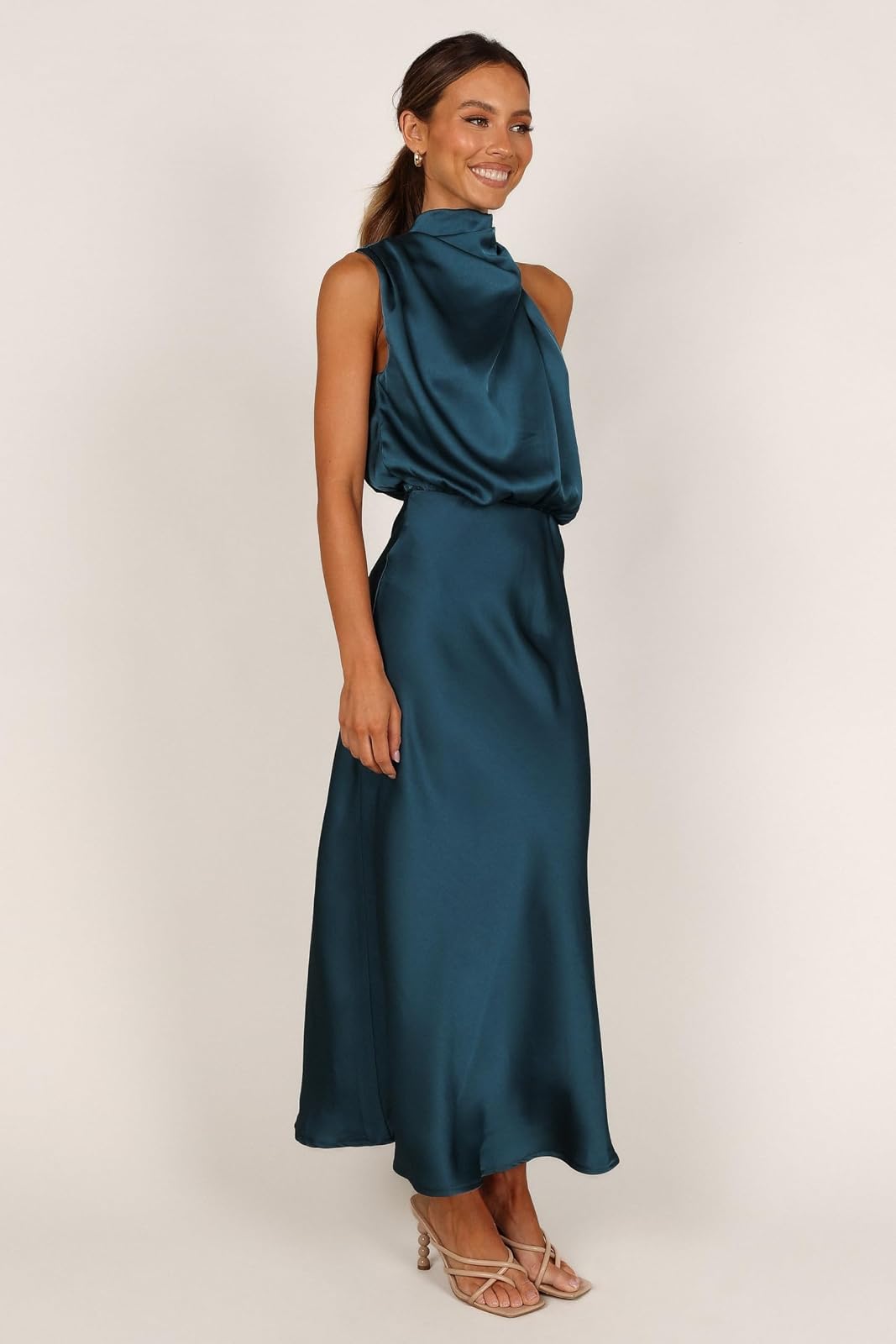 Petal & Pup Anabelle Vestido Midi con Cuello Halter para Mujer, Verde Azulado, Small
