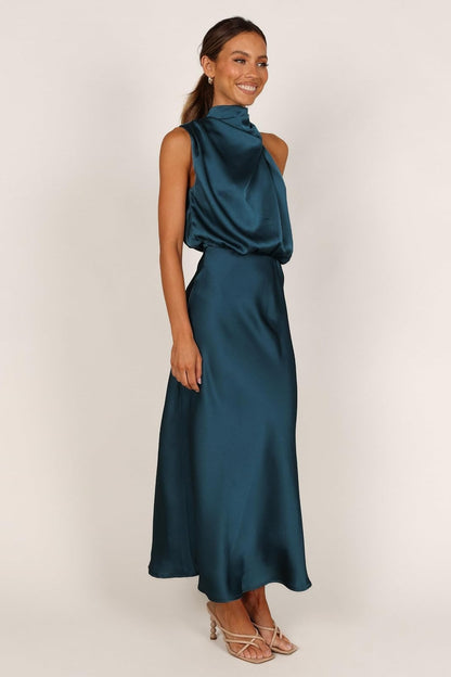 Petal & Pup Anabelle Vestido Midi con Cuello Halter para Mujer, Verde Azulado, Small