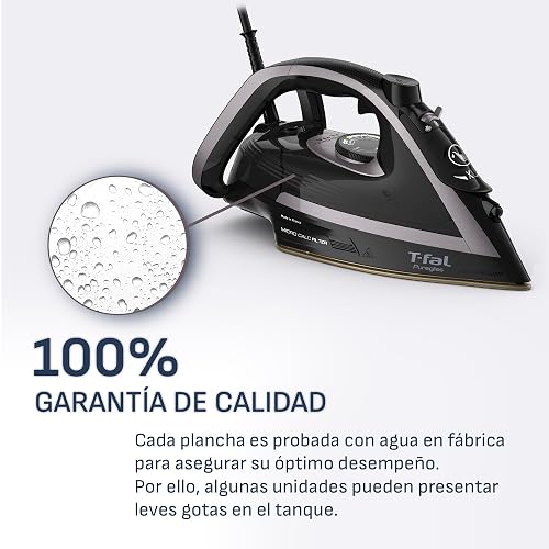 T-fal Plancha de Vapor Puregliss Black and Silver FV8067X0 | Sistema anti calcio, Suela Durilium Airglide AutoClean, 1800 W de potencia, vapor potente, apagado automático