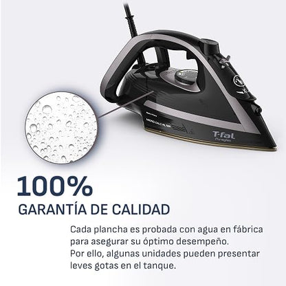 T-fal Plancha de Vapor Puregliss Black and Silver FV8067X0 | Sistema anti calcio, Suela Durilium Airglide AutoClean, 1800 W de potencia, vapor potente, apagado automático