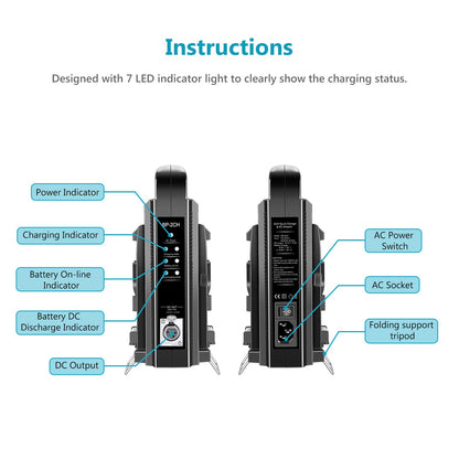 NEEWER Cargador Batería Doble Canal V-Montura/V Bloqueo con DC 16,5V Salida de Fuente de Alimentación Compatible con Cualquier Ladrillo de Montaje V (Batería No Incluida)