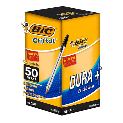 BIC Bolígrafo Cristal Punto Mediano 1.0 mm, Paquete de 50 - 50 Unidad (Paquete de 1) - negro - Bolígrafo