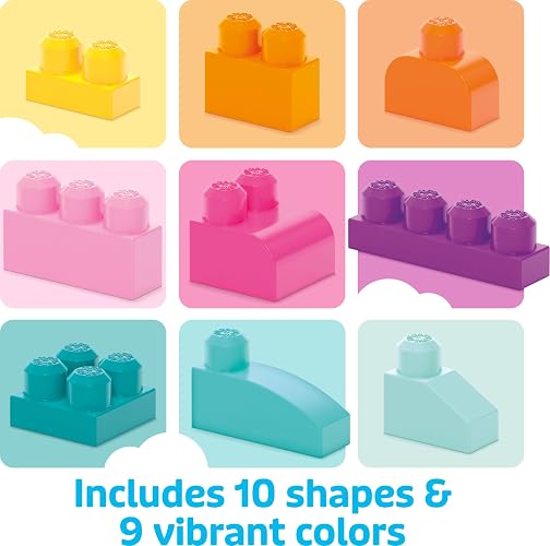MEGA BLOKS, Bloques de Construcción de Plástico, Gran Bolsa Rosa para Construir, Juguete para Niños, Material Didáctico, Edad 1 año en Adelante