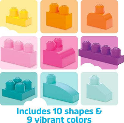 MEGA BLOKS, Bloques de Construcción de Plástico, Gran Bolsa Rosa para Construir, Juguete para Niños, Material Didáctico, Edad 1 año en Adelante