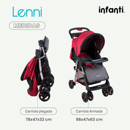 INFANTI | Carriola Para Bebe LENNI | Carreola con Portabebé - Sistema De Viaje | Travel System - Accesorios de hasta 15kg | Charola Desmontable y Plegable | Con Portavasos | Color Rojo