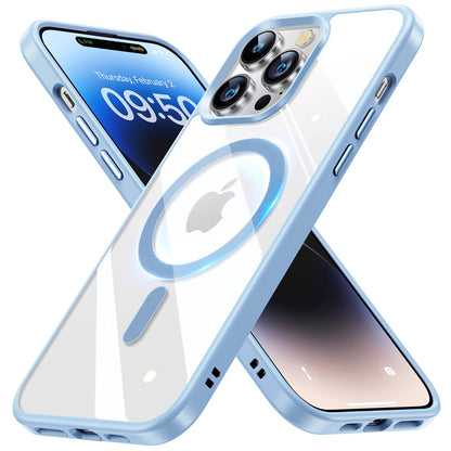 JUESHITUO Magnetic Slim Clear Case para iPhone 14 Pro [no Amarillento] [Protección de Grado Militar] [No.1 imanes Fuertes] Compatible con iPhone 14 Pro Caso Protectora 2022, Sierra Blue
